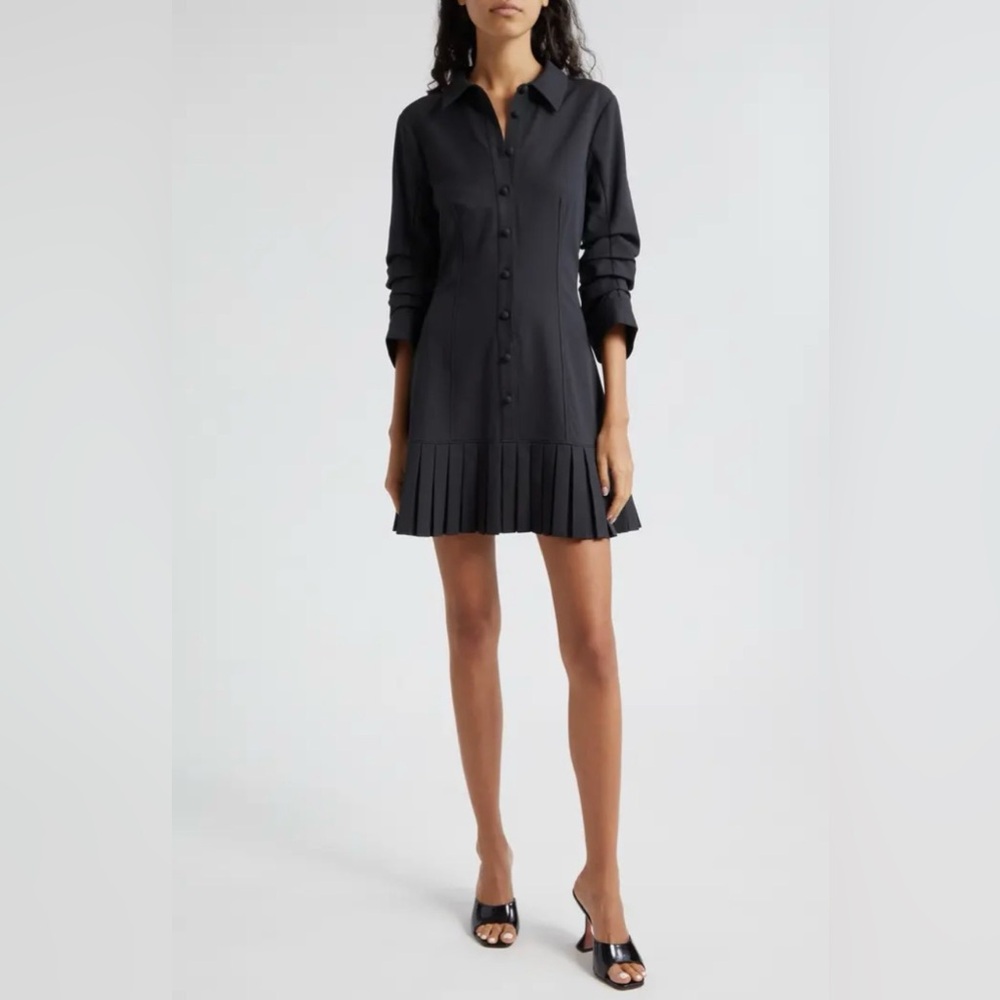 cinq a sept Black Pleated-Hem Shirt Mini Dress